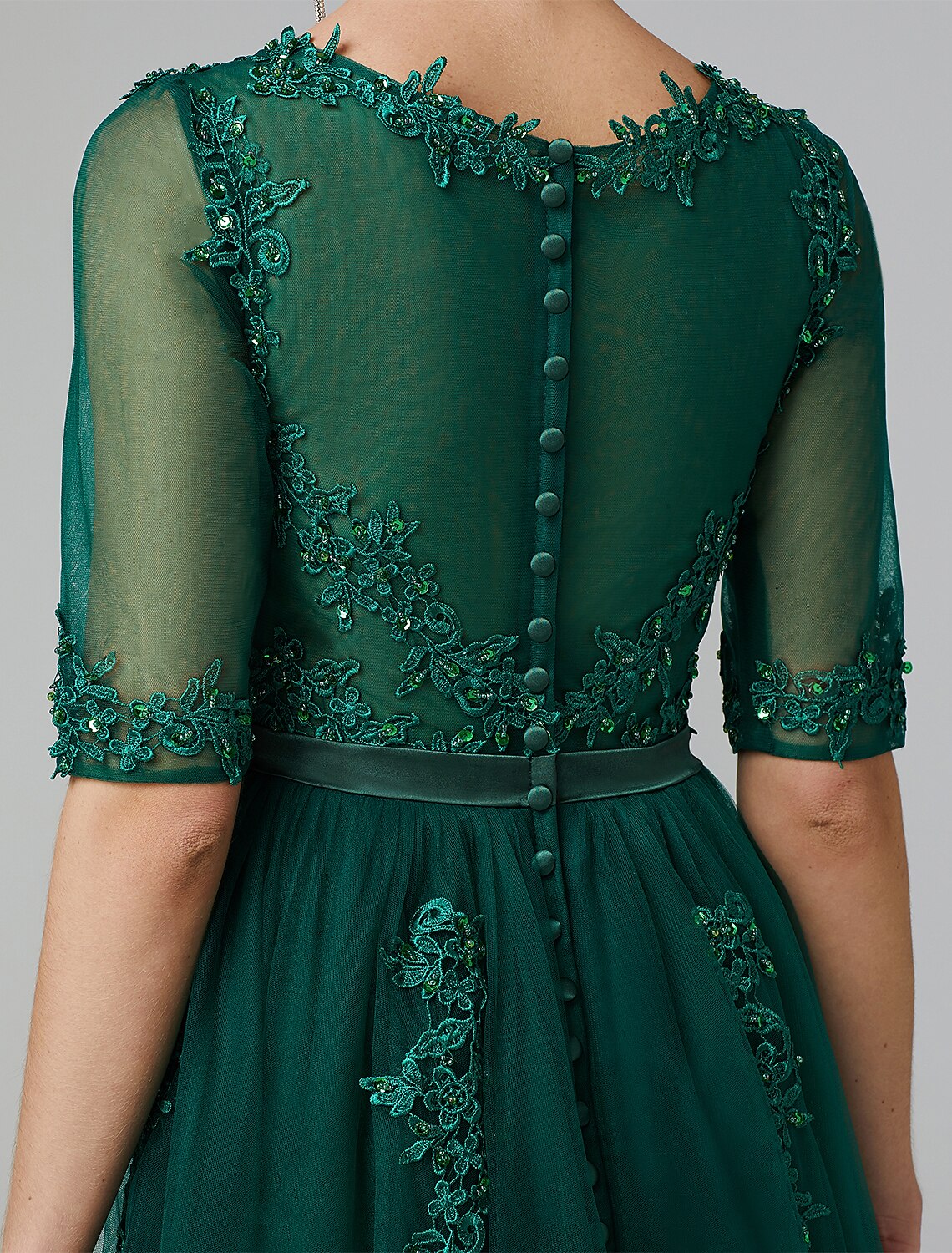 Luolandi A-Line Cocktail Dress Christmas Red Green Dress Formal Evening Kentucky Derby Tea Length Sleeveless Illusion Neck Fall Wedding Guest Lace Over Tulle with Sequin